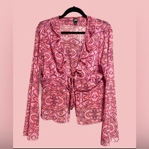 Pink tie flare sleeve top